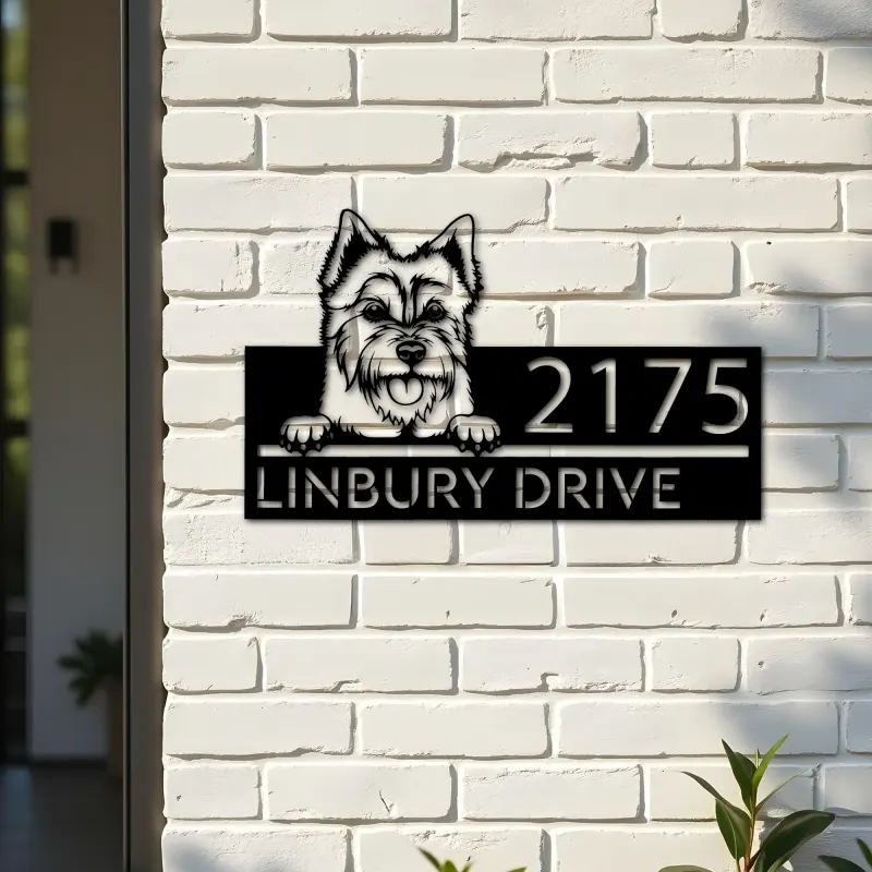 Custom Metal Australian terrier dog Puppy Metal Address Sign House number Hanging Address Plaque Yard Sign Outdoor decor