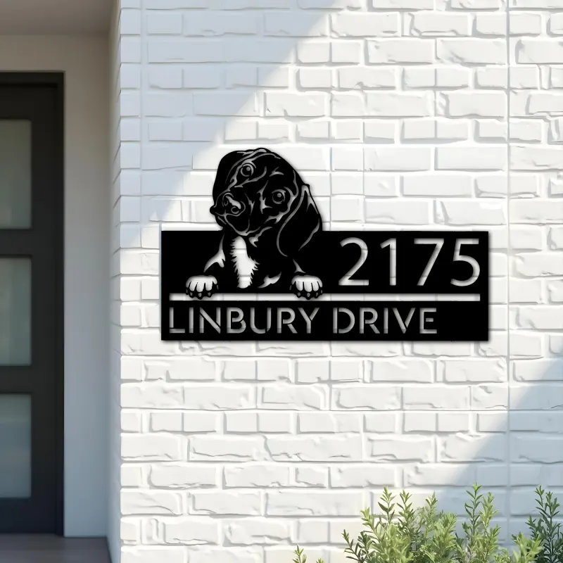 Custom Metal Dachshund dog Puppy Metal Address Sign House number Hanging Address Plaque Yard Sign Outdoor decor