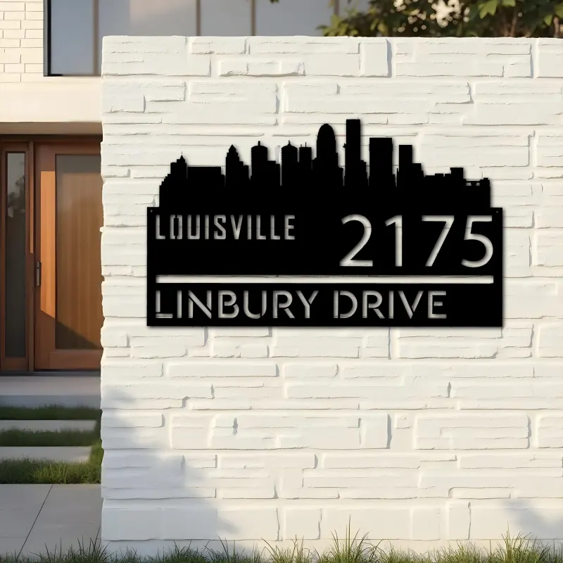 Custom Metal Louisville city skyline Metal Address Sign Hanging Address Plaque house number Yard Outdoor Sign