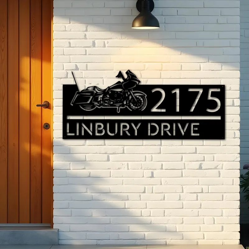 Custom Metal Motobike motocycle Biker Metal Address Sign, House number, Outdoor Number Signage, Yard Sign Address Plate