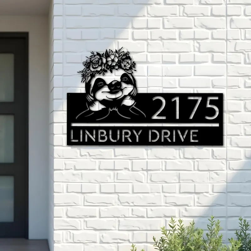Custom Metal Cute Sloth Metal Address Sign, House number, Outdoor Number Signage, Yard Sign Address Plate