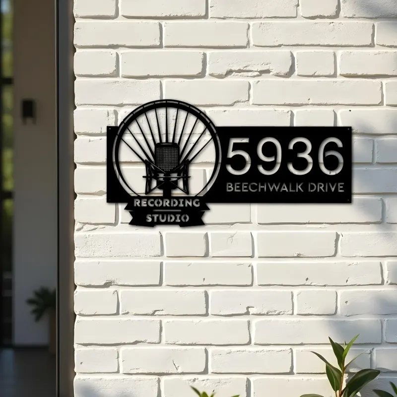 Custom Metal Record player Recording studio logo Metal Address Sign, House number, Outdoor Number Signage, Yard Sign Address Plate
