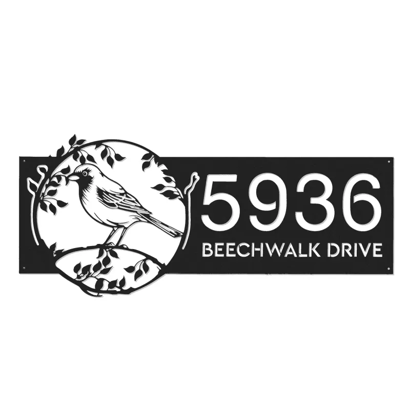 Custom Metal Finches bird on tree branch Metal Address Sign Custom Hanging Address Plaque House number Yard Sign Outdoor Sign