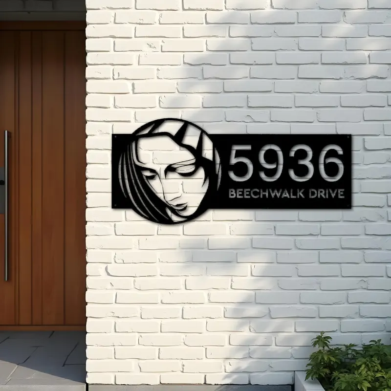 Custom Metal Virgin Mary Christian Metal Address Sign, House number, Outdoor Number Signage, Yard Sign Address Plate