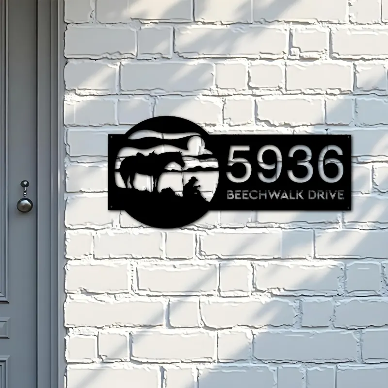 Custom Metal Western Cowboy Metal Address Sign, House number, Outdoor Number Signage, Yard Sign Address Plate