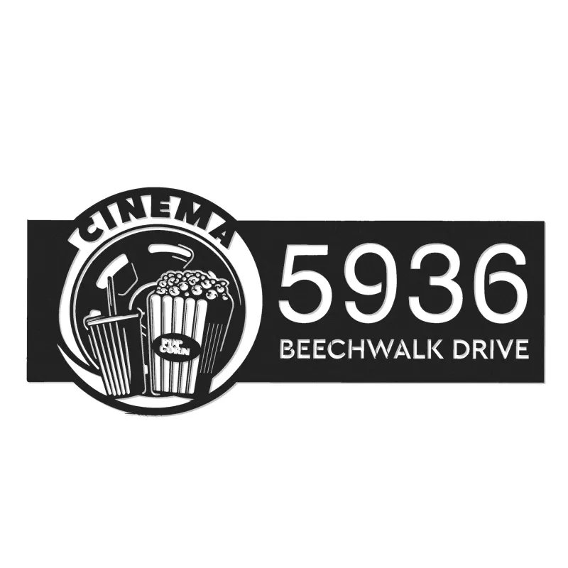Custom Metal Cinema popcorn movie lover Metal Address Sign Custom House number Hanging Address Plaque Yard Sign Outdoor
