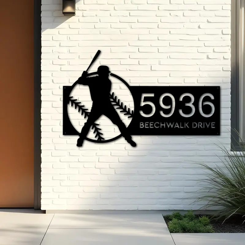 Custom Metal Baseball player Sport Metal Address Sign, House number, Outdoor Number Signage, Yard Sign Address Plate002
