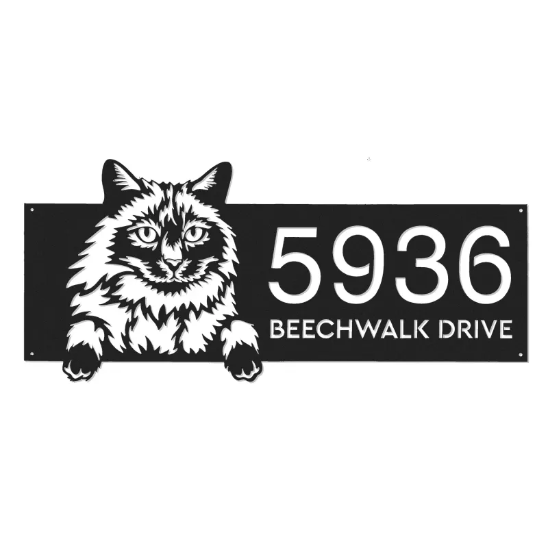 Custom Metal Balinese Cute peeking cat kitten Metal Address Sign, House number, Outdoor Number Signage, Yard Sign Address Plate