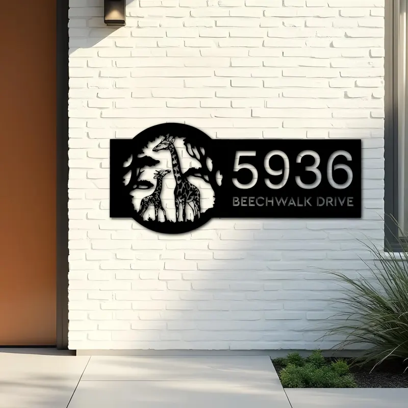 Custom Metal Giraffe Wild animal wildlife Metal Address Sign, House number, Outdoor Number Signage, Yard Sign Address Plate