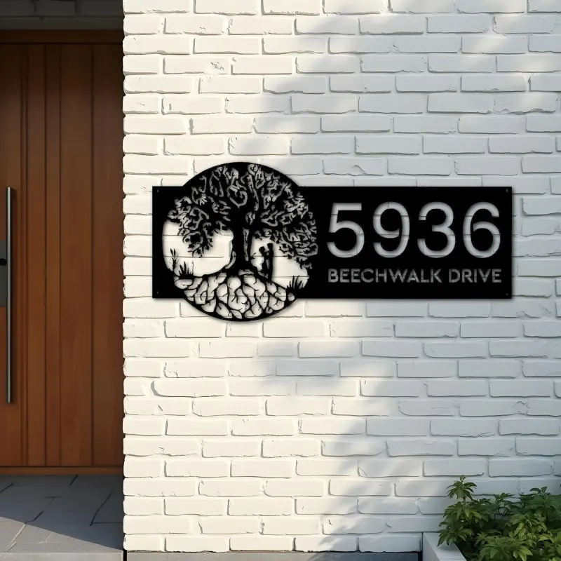 Custom Metal Tree of life couple lovers Address Sign House number Hanging Address Plaque Yard Sign Outdoor Sign