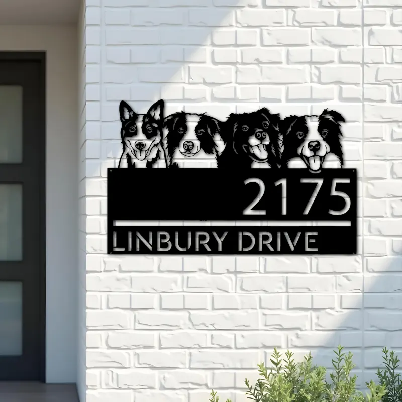 Custom Metal Dogs Cute puppy Metal Address Sign House number Hanging Address Plaque Yard Sign Outdoor decor