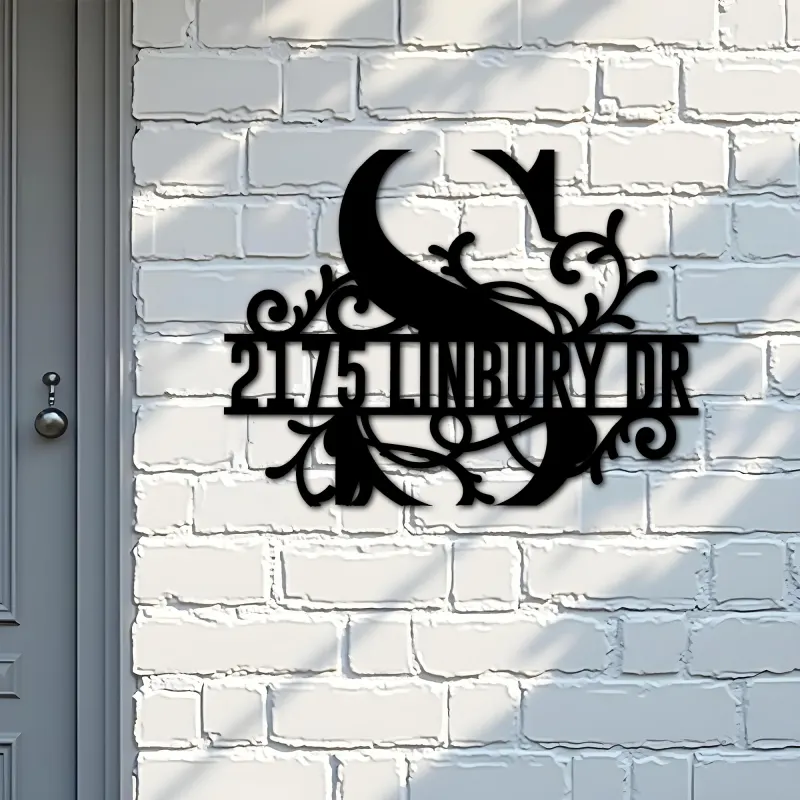 Custom Metal Floral Monogram Split Letter S Metal Address Sign House number Hanging Address Plaque Yard Sign Outdoor decor