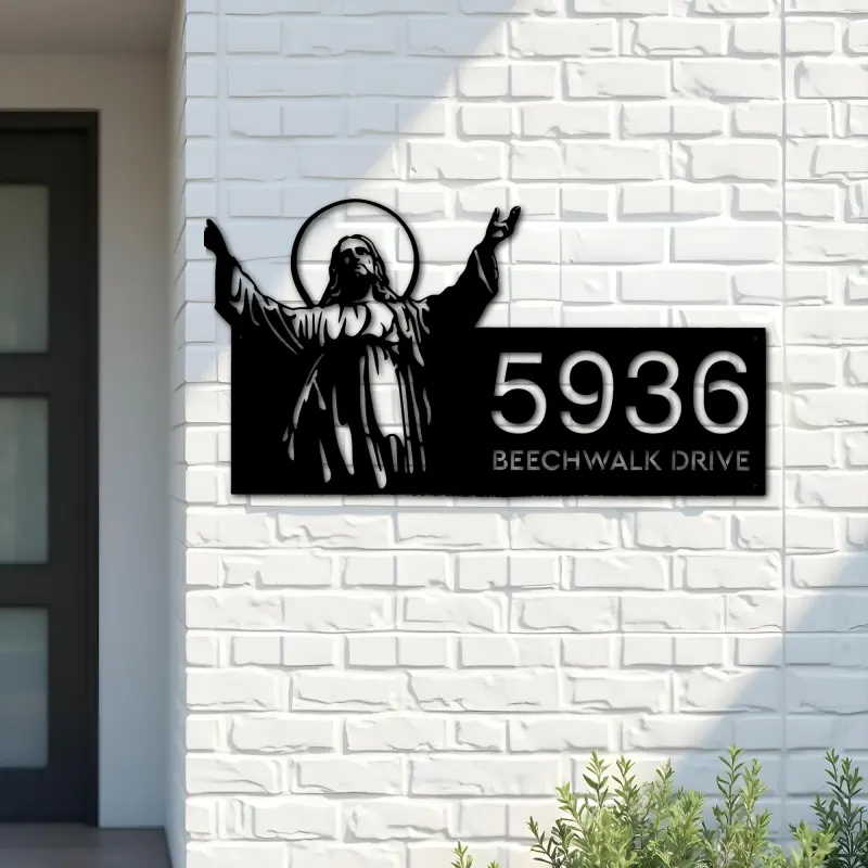 Custom Metal Jesus Christ Metal Address Sign House number Hanging Address Plaque Yard Sign Outdoor