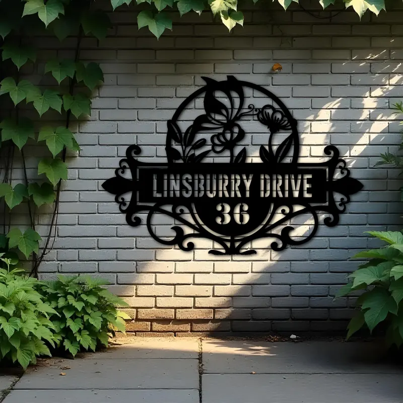 Custom Metal Butterfly flowers Metal Address Sign, House number, Outdoor Number Signage, Yard Sign Address Plate001