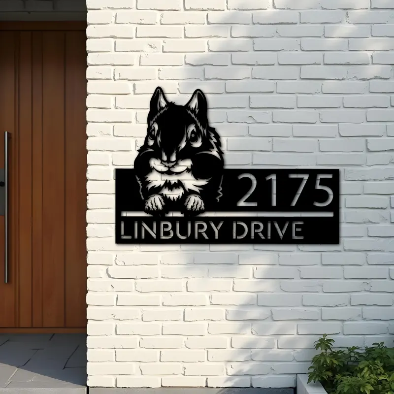 Custom Metal Peeking Chipmunk Wild animal wildlife Metal Address Sign, House number, Outdoor Number Signage, Yard Sign Address Plate