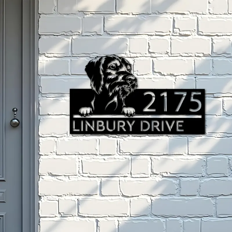 Custom Metal Wirehaired Vizsla dog Puppy Metal Address Sign House number Hanging Address Plaque Yard Sign Outdoor decor