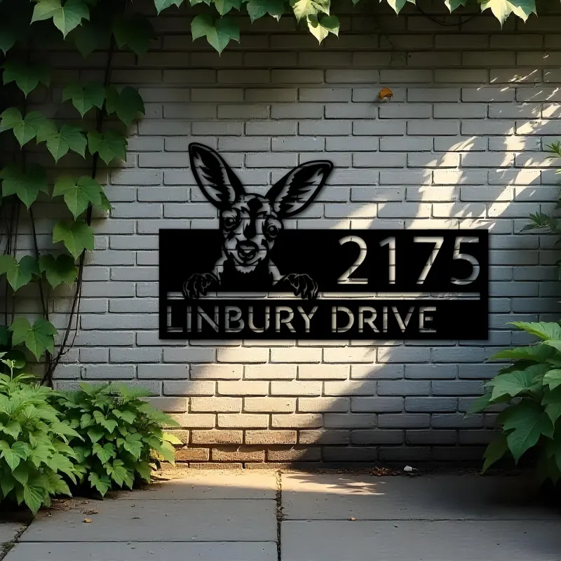 Custom Metal Peeking Kangaroo Wild animal wildlife Metal Address Sign, House number, Outdoor Number Signage, Yard Sign Address Plate