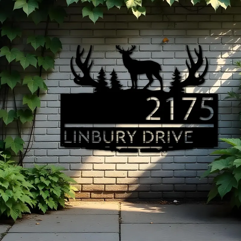 Custom Metal Deer hunting Metal Address Sign, House number, Outdoor Number Signage, Yard Sign Address Plate001