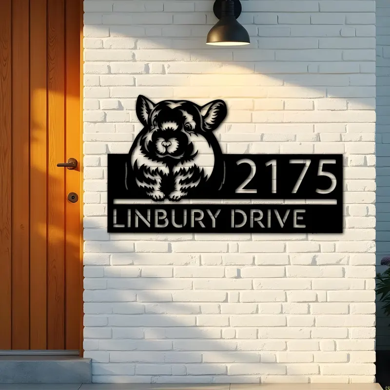 Custom Metal Peeking Chinchilla Wild animal wildlife Metal Address Sign, House number, Outdoor Number Signage, Yard Sign Address Plate