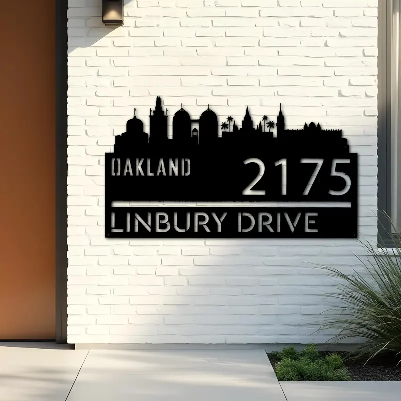 Custom Metal Oakland city skyline Metal Address Sign Hanging Address Plaque house number Yard Outdoor Sign