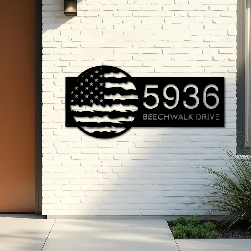 Custom Metal Distressed USA Flag Patriotic Metal Address Sign, House number, Outdoor Number Signage, Yard Sign Address Plate