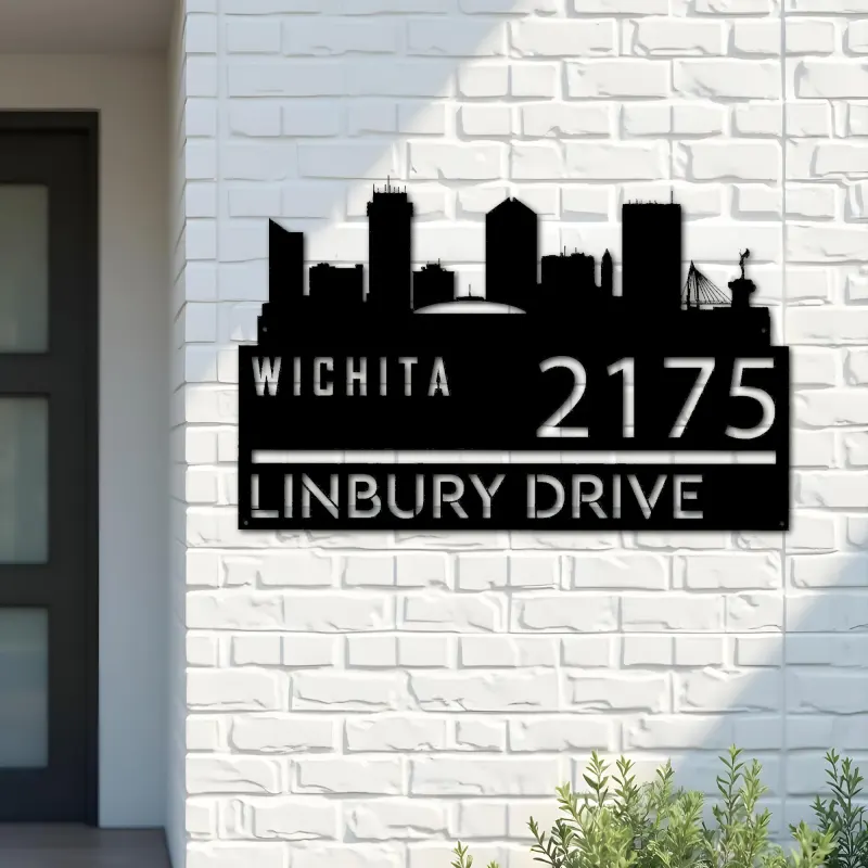 Custom Metal Wichita city skyline Metal Address Sign Hanging Address Plaque house number Yard Outdoor Sign