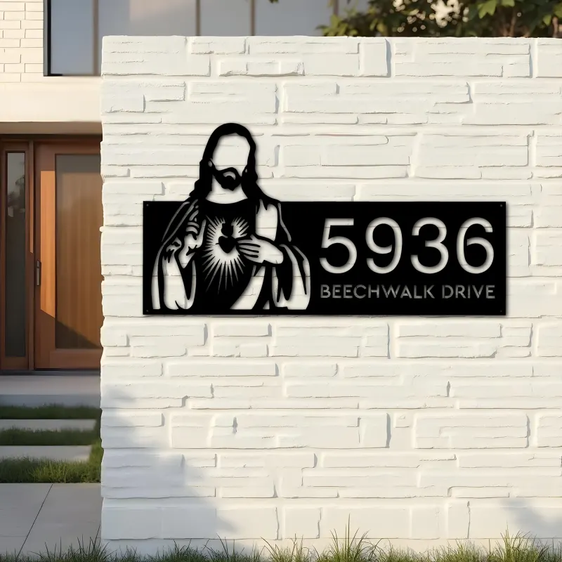 Custom Metal Jesus Christ Christian God Metal Address Sign, House number, Outdoor Number Signage, Yard Sign Address Plate