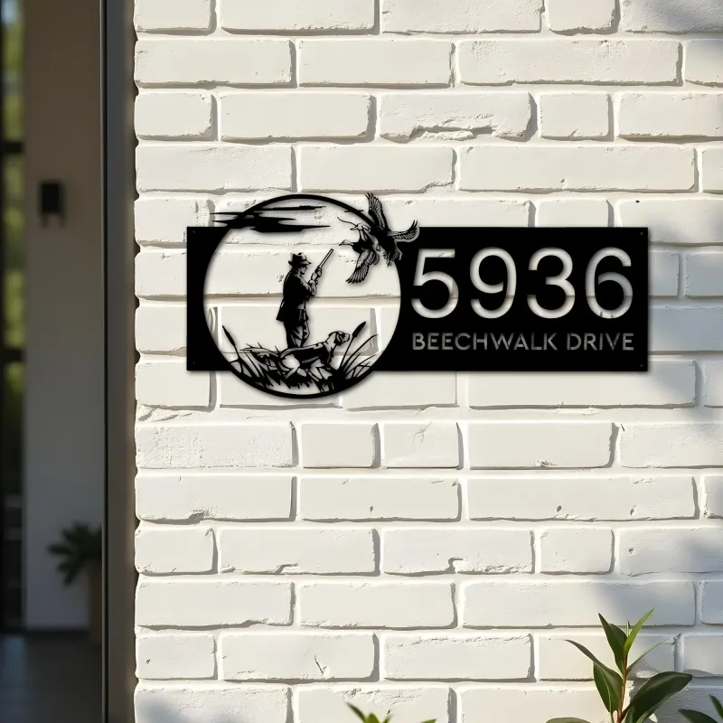 Custom Metal Duck Hunting Hunter Metal Address Sign, House number, Outdoor Number Signage, Yard Sign Address Plate