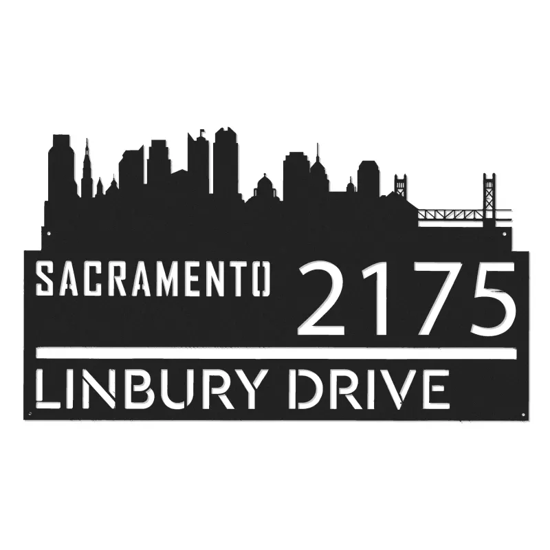 Custom Metal Sacramento city skyline Metal Address Sign Hanging Address Plaque house number Yard Outdoor Sign