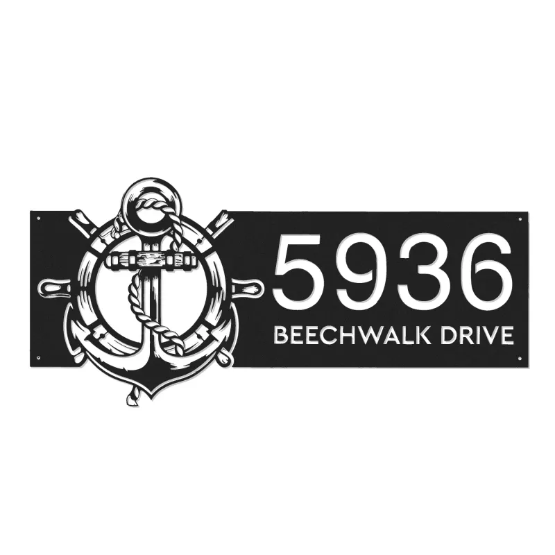 Custom Metal Anchor and ship rope with ship wheel Metal Address Sign, House number, Outdoor Number Signage, Yard Sign Address Plate