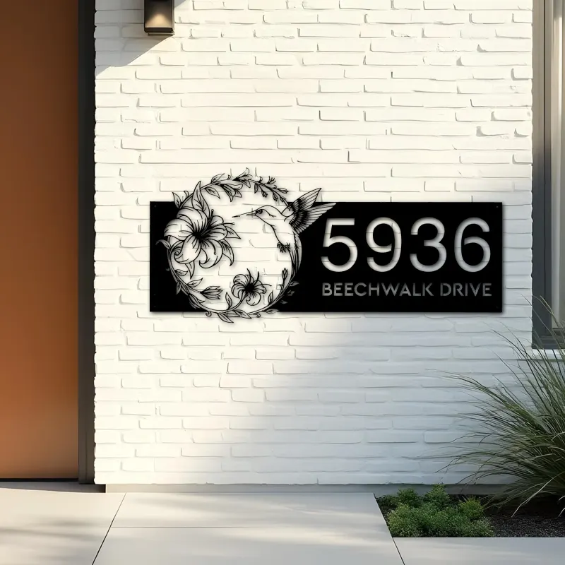 Custom Metal Hummingbird Flowers Metal Address Sign, House number, Outdoor Number Signage, Yard Sign Address Plate