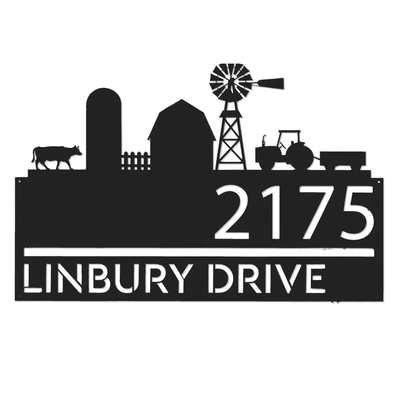 Custom Metal Farm landscape ranch Metal Address Sign, House number, Outdoor Number Signage, Yard Sign Address Plate
