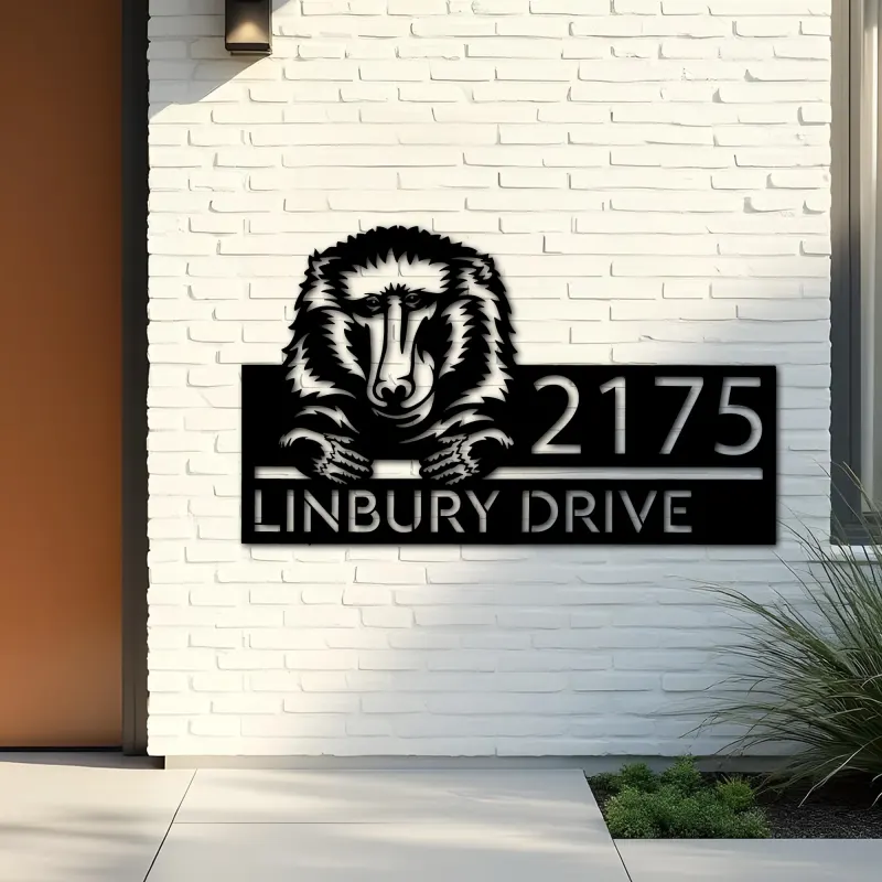 Custom Metal Peeking Baboon Wild animal wildlife Metal Address Sign, House number, Outdoor Number Signage, Yard Sign Address Plate