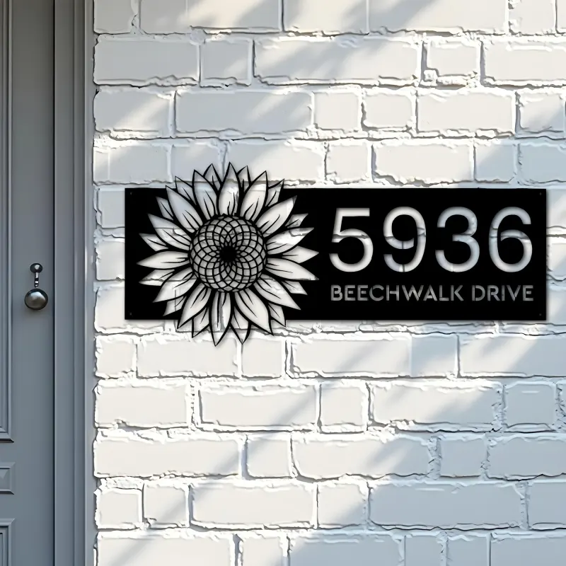 Custom Metal Sunflower Metal Address Sign, House number, Outdoor Number Signage, Yard Sign Address Plate