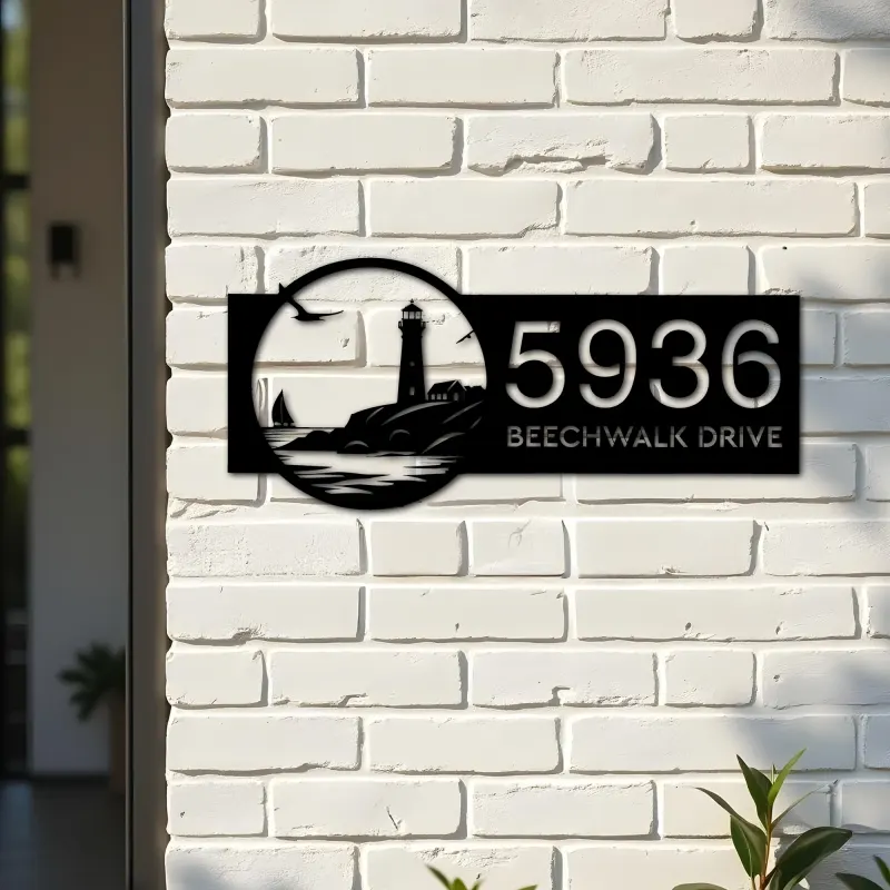 Custom Metal Lighthouse Metal Address Sign, House number, Outdoor Number Signage, Yard Sign Address Plate001