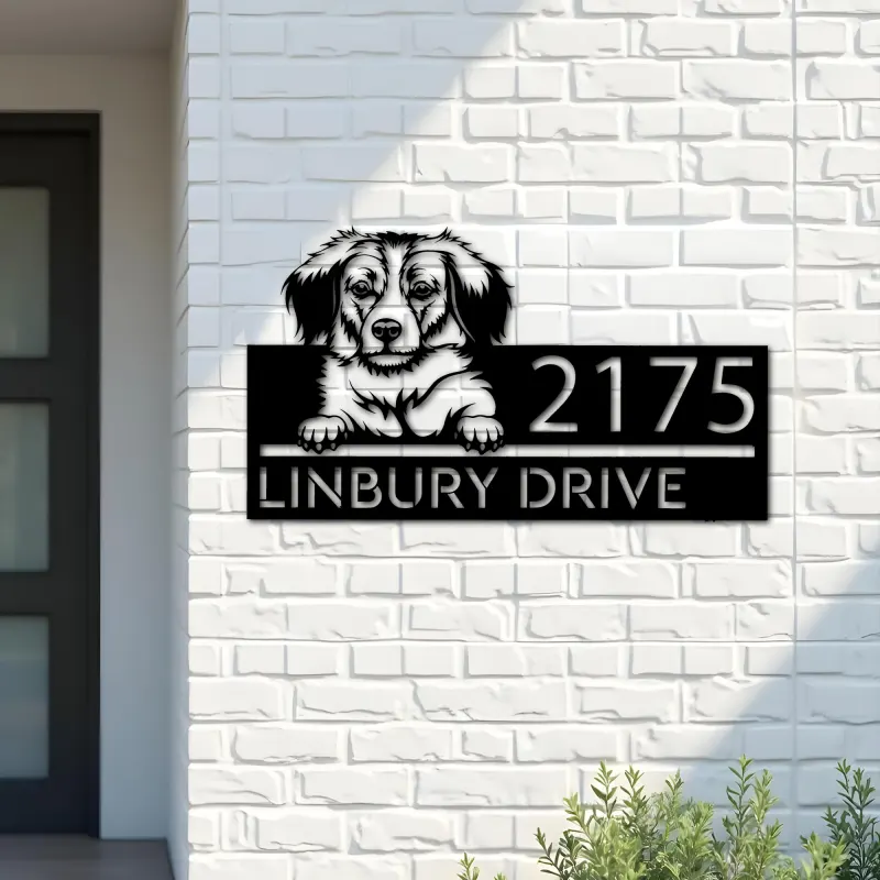 Custom Metal Kooikerhondje dog Puppy Metal Address Sign House number Hanging Address Plaque Yard Sign Outdoor decor