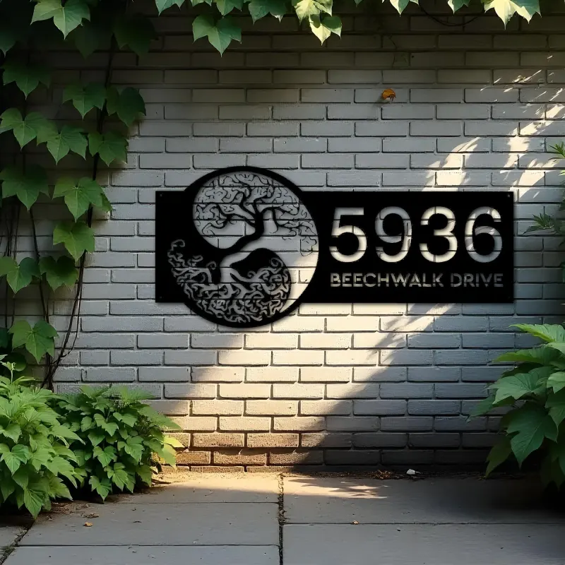 Custom Metal Yin Yang tree of life Address Sign House number Hanging Address Plaque Yard Sign Outdoor Sign