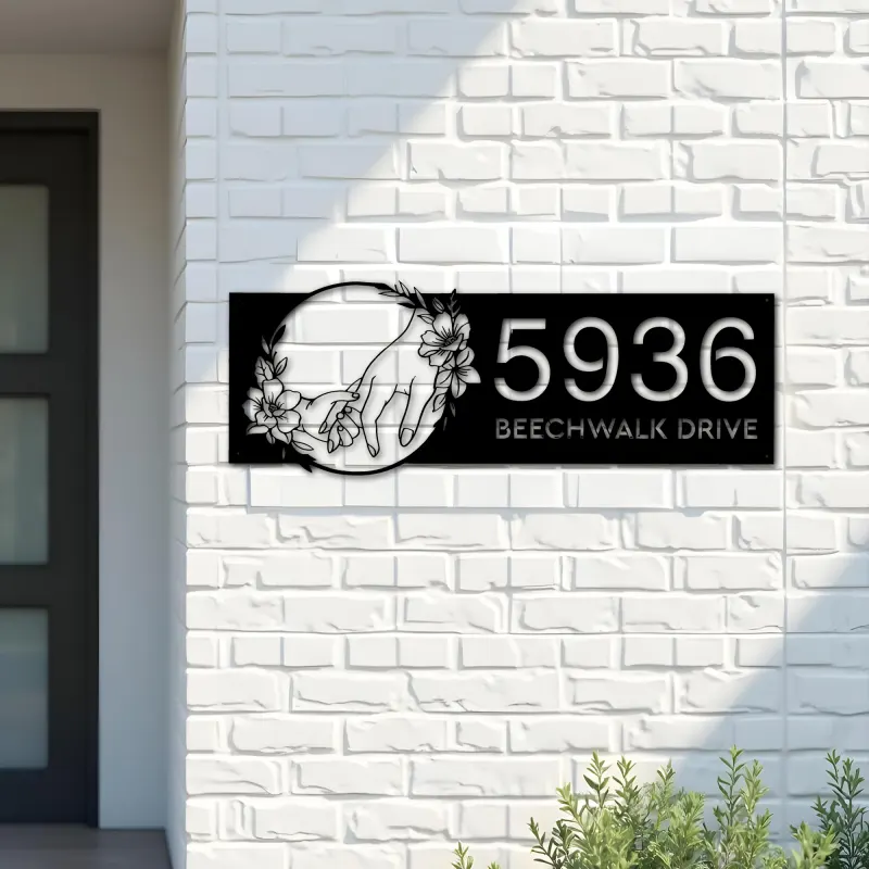 Custom Metal Mother hold children 39 s hand Mom and baby Metal Address Sign House number Hanging Address Plaque Yard Sign Outdoor