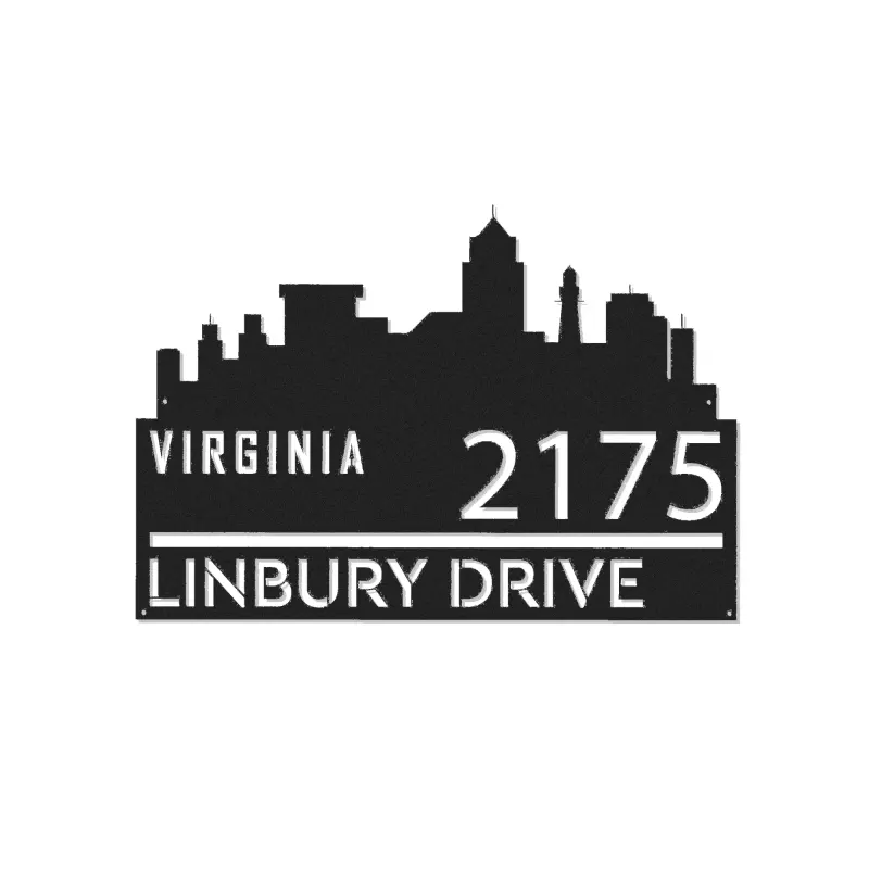 Custom Metal Virginia city skyline Metal Address Sign Hanging Address Plaque house number Yard Outdoor Sign