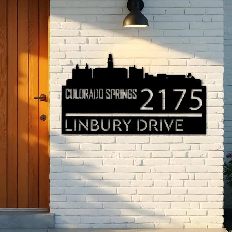 Custom Metal Colorado Springs city skyline Metal Address Sign Hanging Address Plaque house number Yard Outdoor Sign