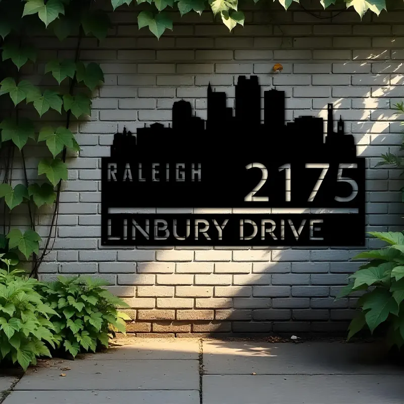 Custom Metal Raleigh city skyline Metal Address Sign Hanging Address Plaque house number Yard Outdoor Sign