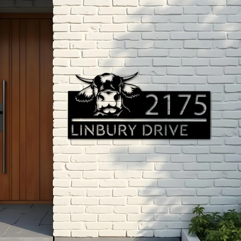 Custom Metal Peeking Cow farm animal ranch Metal Address Sign, House number, Outdoor Number Signage, Yard Sign Address Plate