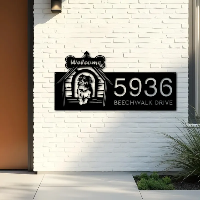 Custom Metal Border Collie dog puppy welcome Metal Address Sign, House number, Outdoor Number Signage, Yard Sign Address Plate
