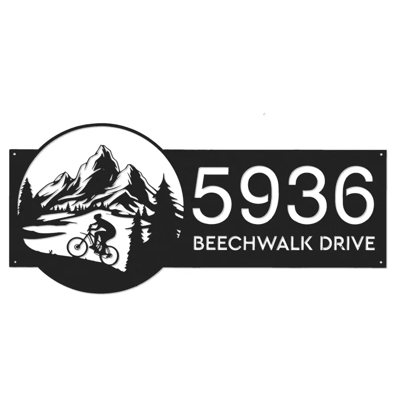 Custom Metal Mountain bike biker MTB Metal Address Sign, House number, Outdoor Number Signage, Yard Sign Address Plate