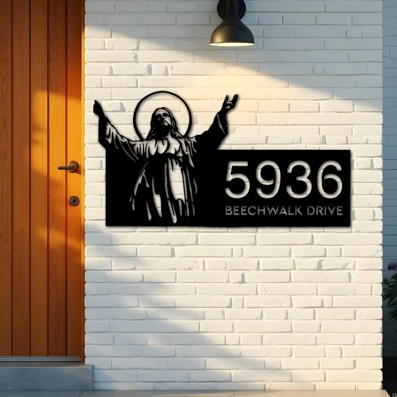 Custom Metal Jesus Christ Metal Address Sign House number Hanging Address Plaque Yard Sign Outdoor