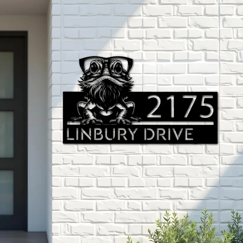 Custom Metal Bearded Dragon Metal Address Sign, House number, Outdoor Number Signage, Yard Sign Address Plate