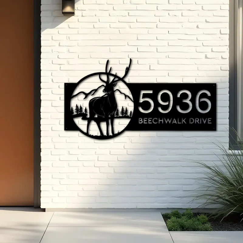 Custom Metal Deer wild life mountain forest Metal Address Sign, House number, Outdoor Number Signage, Yard Sign Address Plate