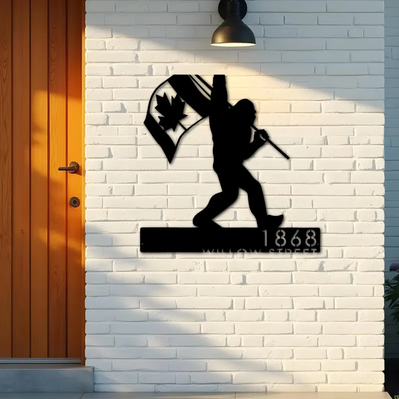 Custom Metal Bigfoot Sasquatch With Canada Flag Metal Address Sign Custom Hanging Address Plaque Yard Sign Outdoor Sign
