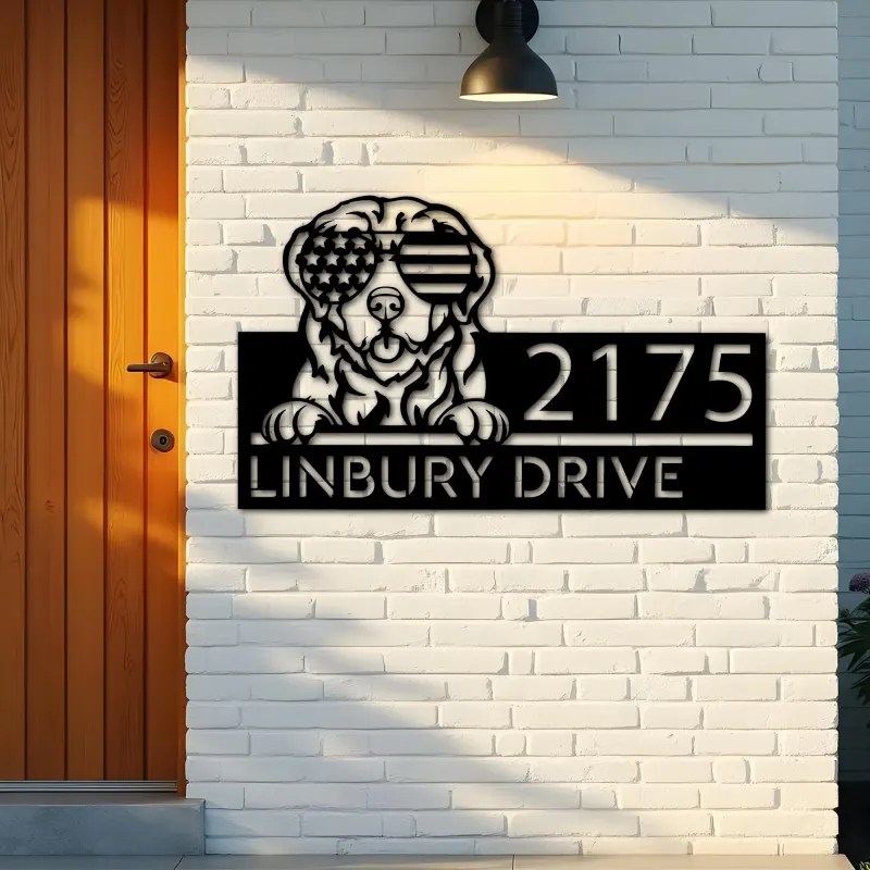 Custom Metal Pyrenean Mountain Dog Cute puppy Metal Address Sign House number Hanging Address Plaque Yard Sign Outdoor decor