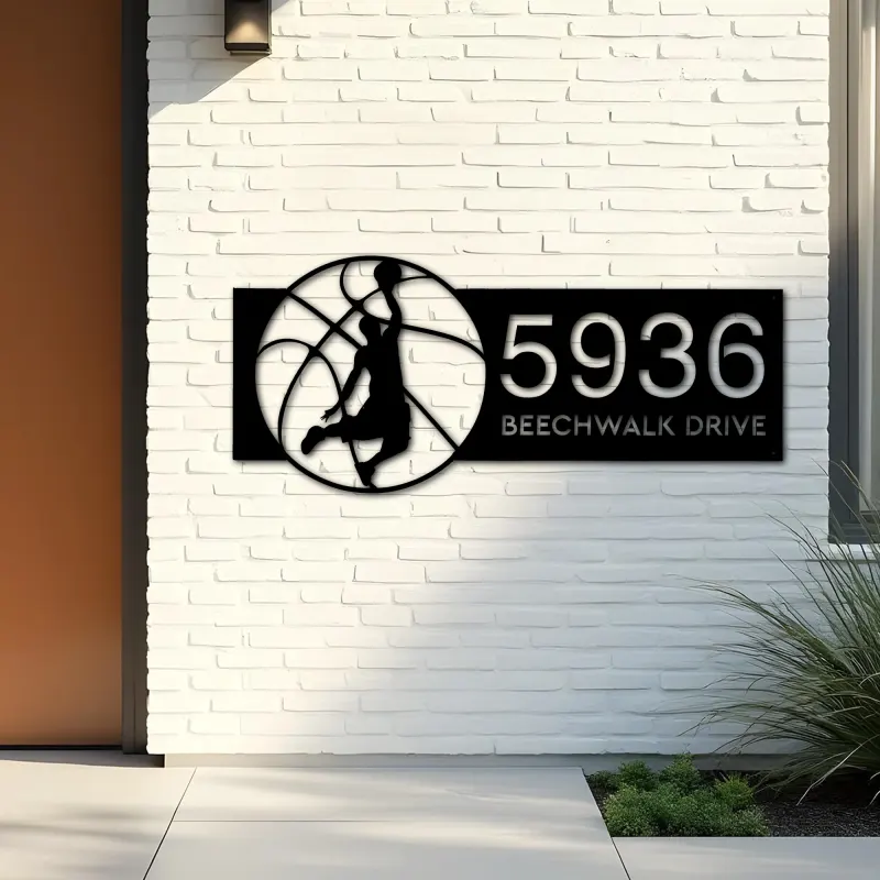 Custom Metal Basketball player Metal Address Sign, House number, Outdoor Number Signage, Yard Sign Address Plate